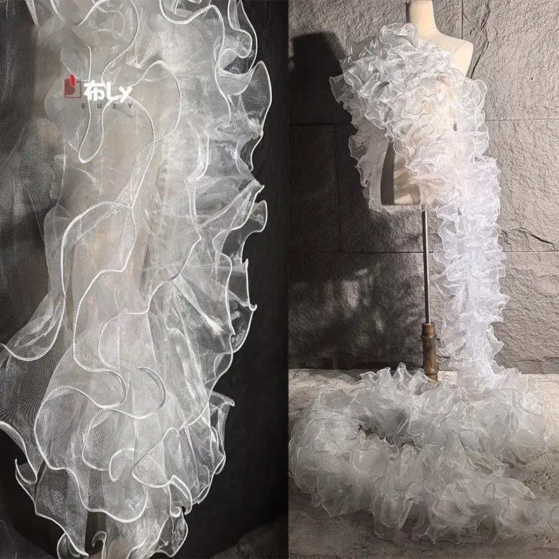 Large Wave Ripple Lace Mesh Fabric Shiny Organza for Cuff Skirt Decoration Designer DIY Clothing Accessories