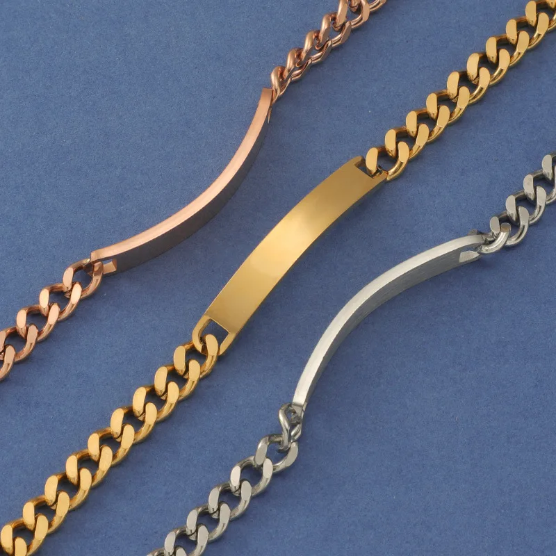 10pcs/Lot New Arrival Stainless Steel Cuban Chain Bracelet Classic Jewelry Blank Bar Bracelet With Extender Men Women