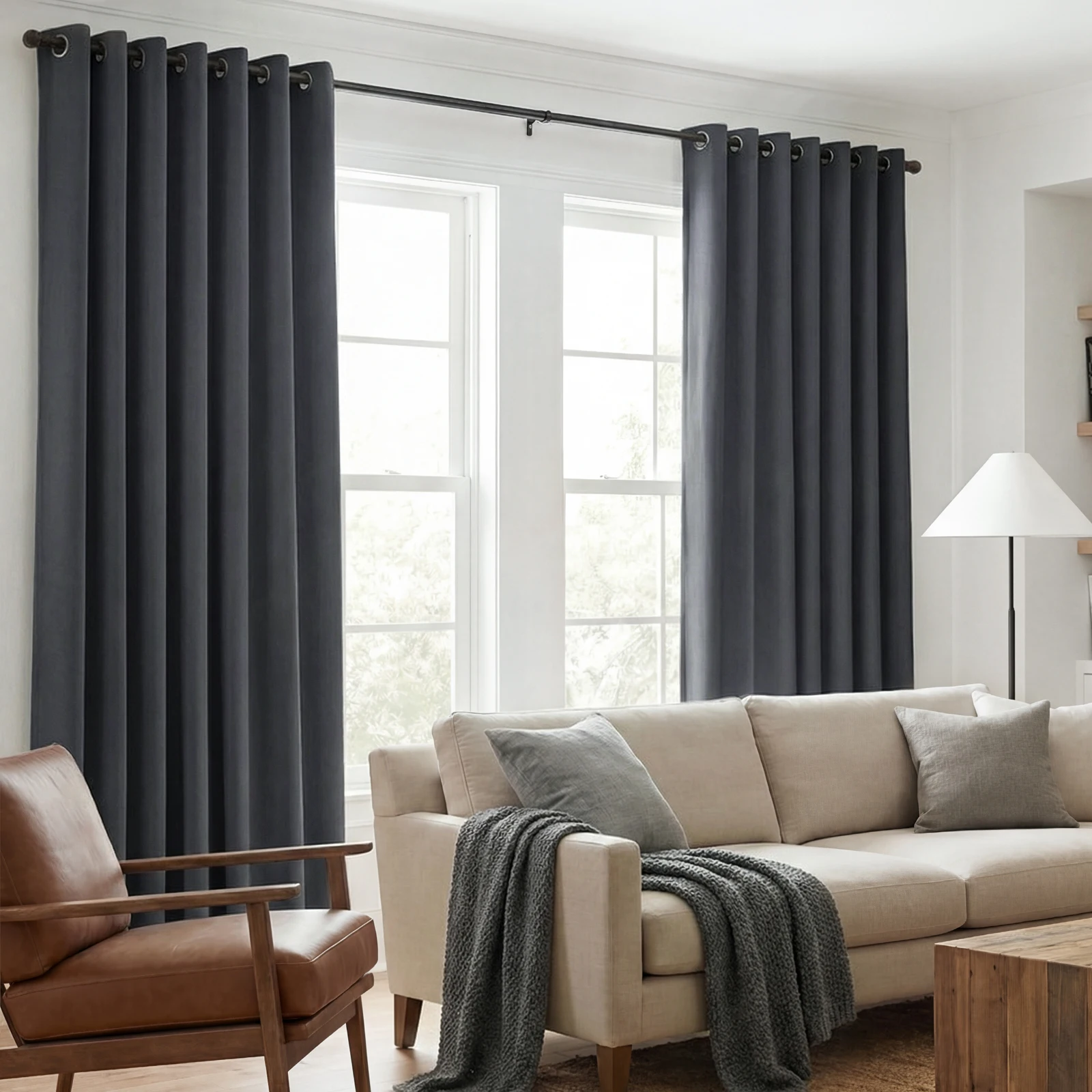 Modern Blackout Curtains 2 Panels Grommet Top Thermal Insulated Soundproof Window Drapes for Living Room Bedroom