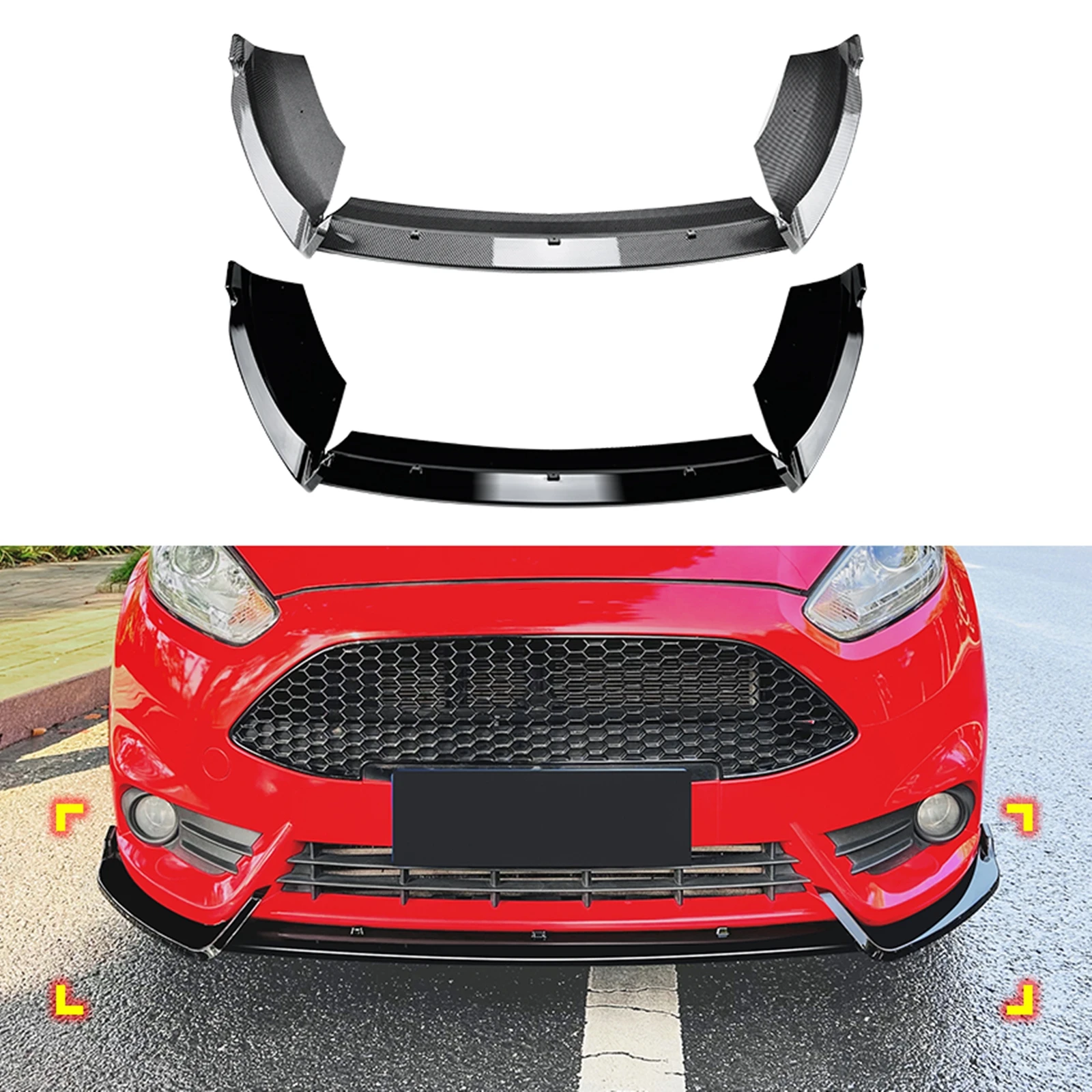 

For Ford Fiesta ST MK6 2012-2017 B-Max B232 Front Bumper Spoiler Lip Carbon Fiber Look/Glossy Black Lower Splitter Protect Blade