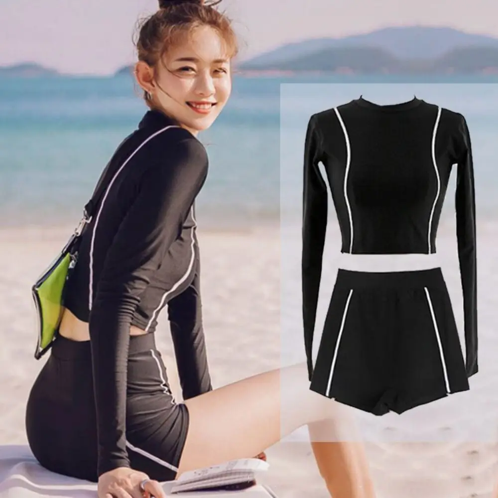 

Patchwork Design Women's Swimming Suit High Waisted Slimming Fit Two-Piece Swimsuit With Shorts Sunscreen Fabric