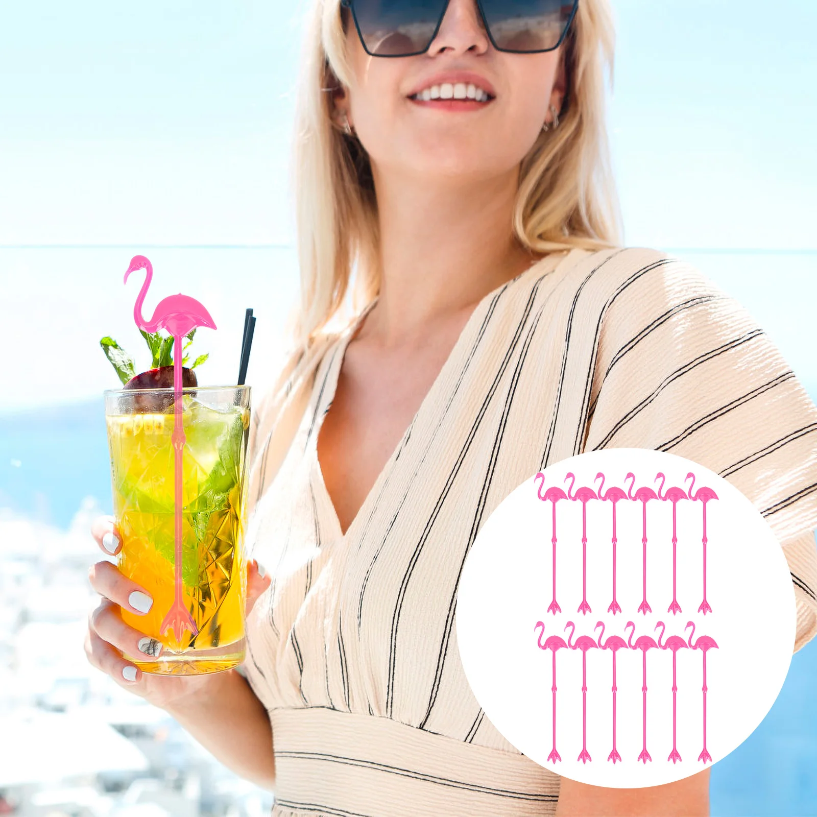 

12pcs Flamingo Stirring Rods Plastic Beverage Mixing Sticks Cocktail Stirrer for Drinks Coffee Tea Bar Party Home Use