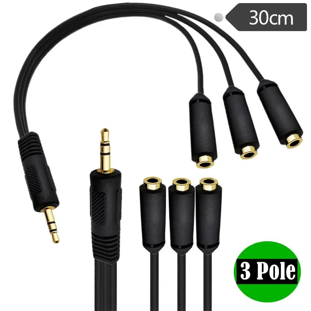 3.5mm Stereo Plug Male to 3 1/8" 3.5mm Stereo Jack Female 1 Input 3 Output Stereo Audio Splitter Cable 0.3m