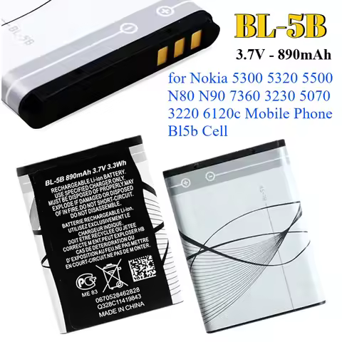 100% Original Quality BL-5B Battery for Nokia 5300 5320 6120c 7360 6120ci 3220 3230 5070 N80 N90 Replacement Batteries BL5B Cell