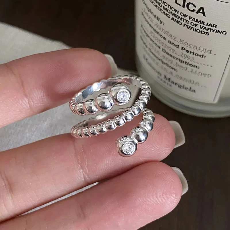 GANPUP Minimalistischer Silberfarbener Perlenring mit Verstellbarer Manschette für Damen, Modischer Neuer Ring, Schmuckgeschenk für Partys – Detail 4