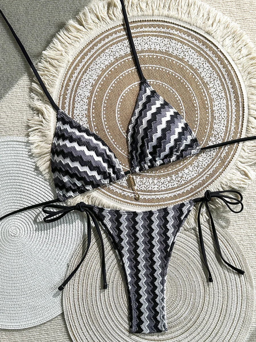 Gradient Waves Halter High Cut Bikini Women Swimwear Female Swimsuit Two-Pieces Bikini Set Bather Bathing Suit Swim Beachwear