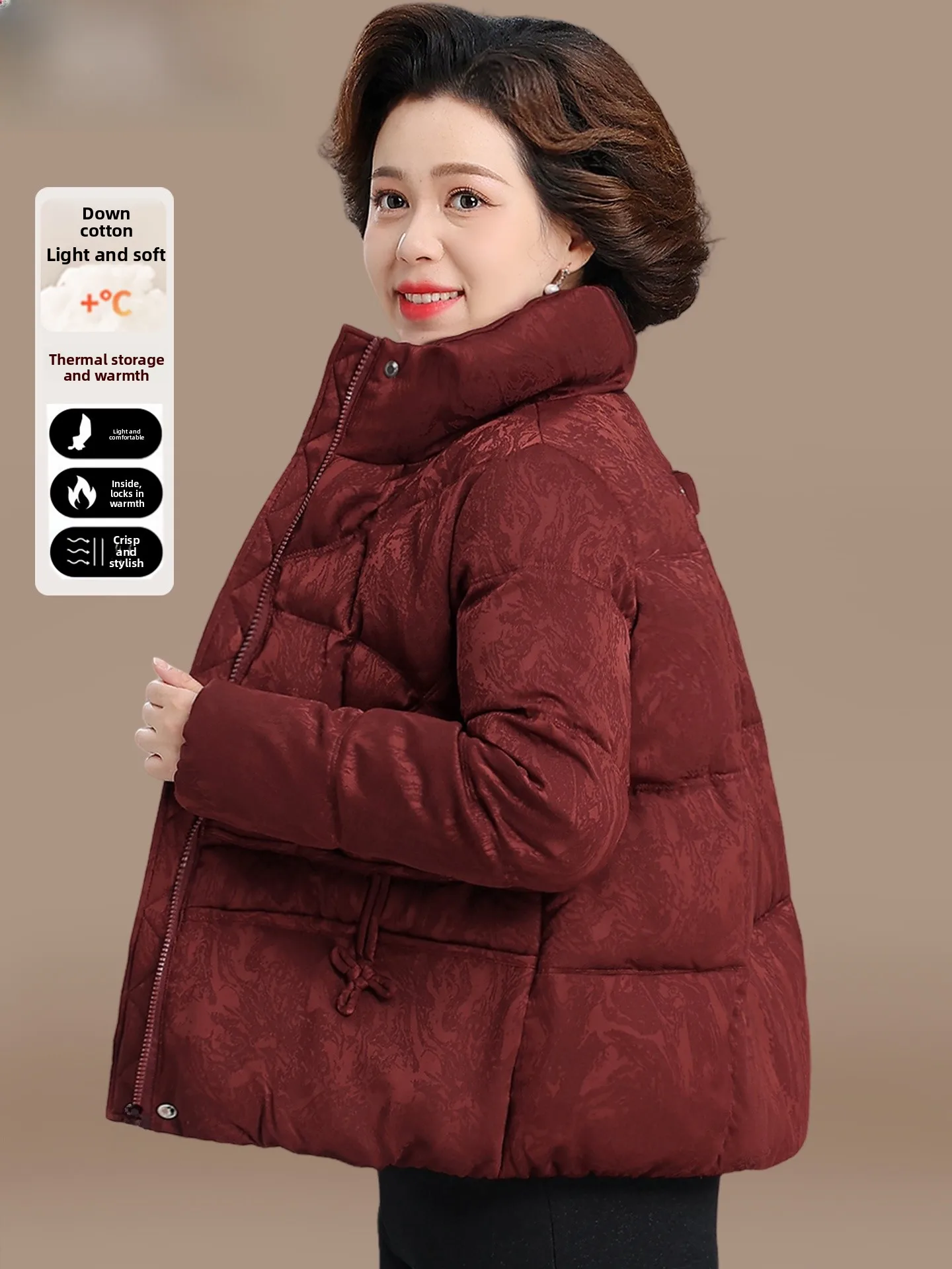 

Winter Faion ort down Cotton Jaet for Middle-Aged And ly Women Warm Sli Zipper Closure Coat Korean Sle