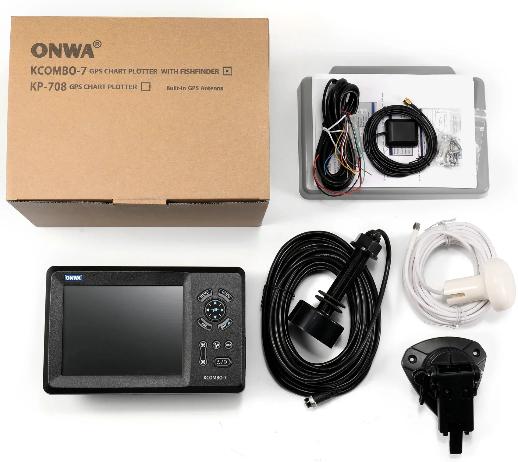 marine GPS fishfinder combo ONWA KCombo-7 7-inch Color LCD GPS plotter Combo with Transducer Fishfinder GPS +FISH FINDER