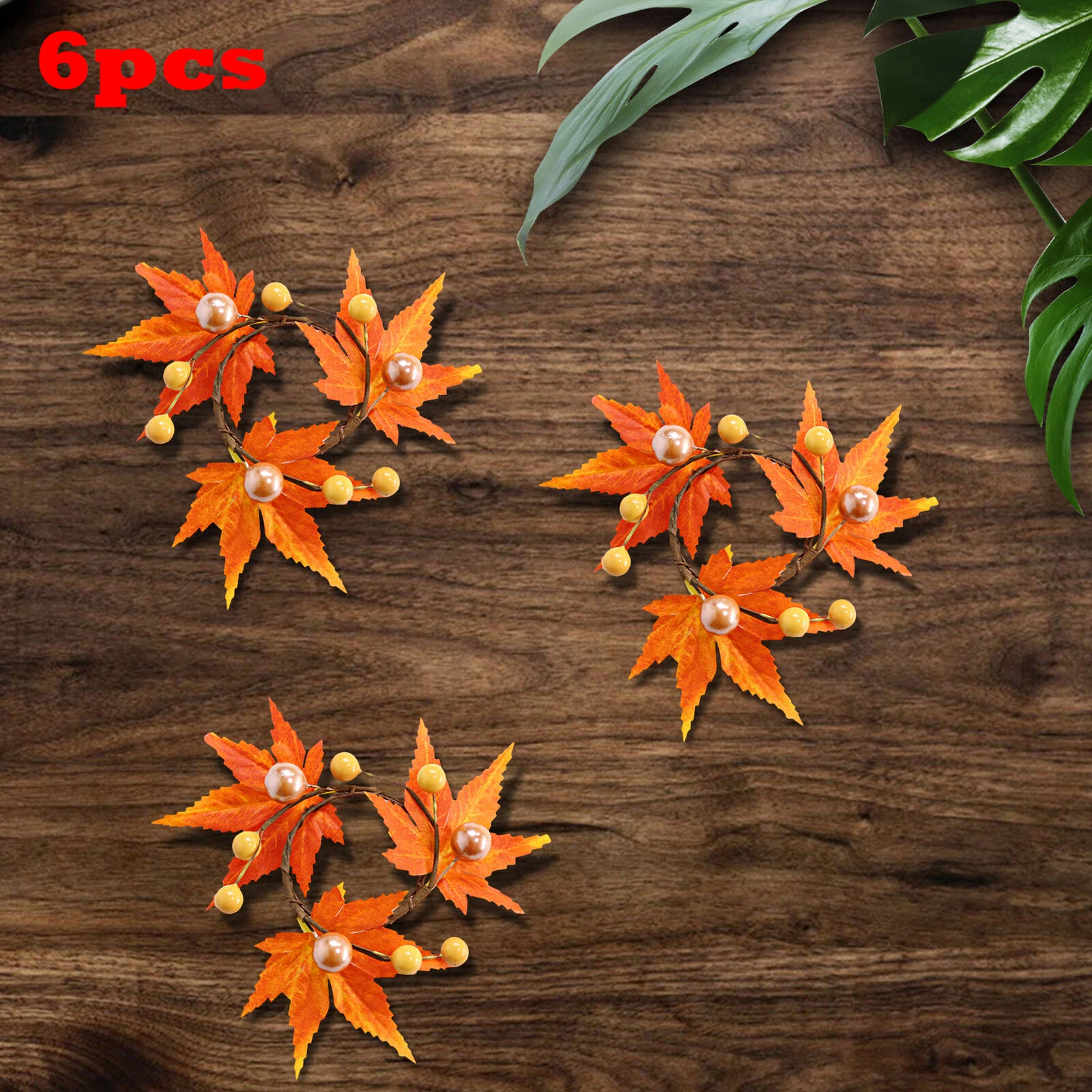 

Set of 6 Maple Leaf Paper Napkin Rings - , Odorless Table Decor Accents for Autumn-Themed Gatherings