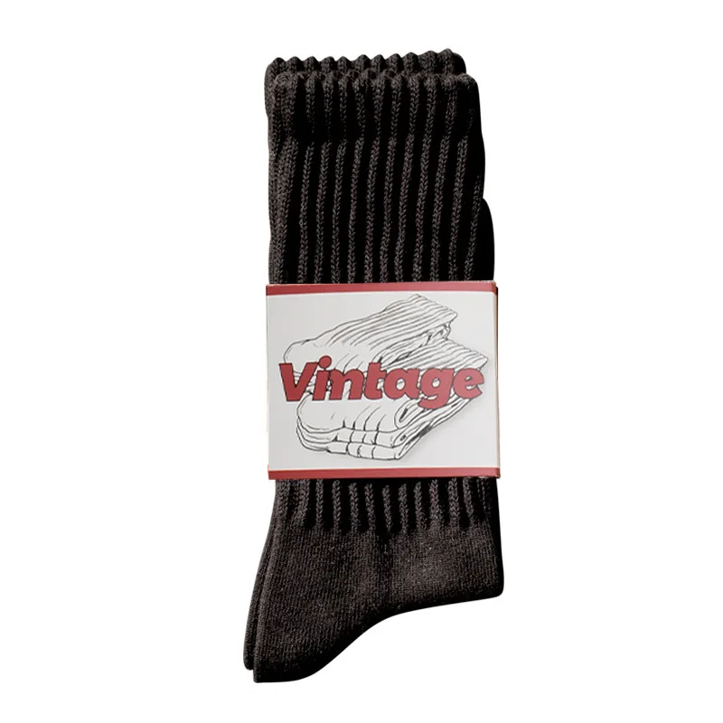 1 paire de chaussettes thermiques en coton mi-mollet de Style japonais rétro américain pour hommes et femmes, ensemble de chaussettes chaudes à poignée, automne et hiver