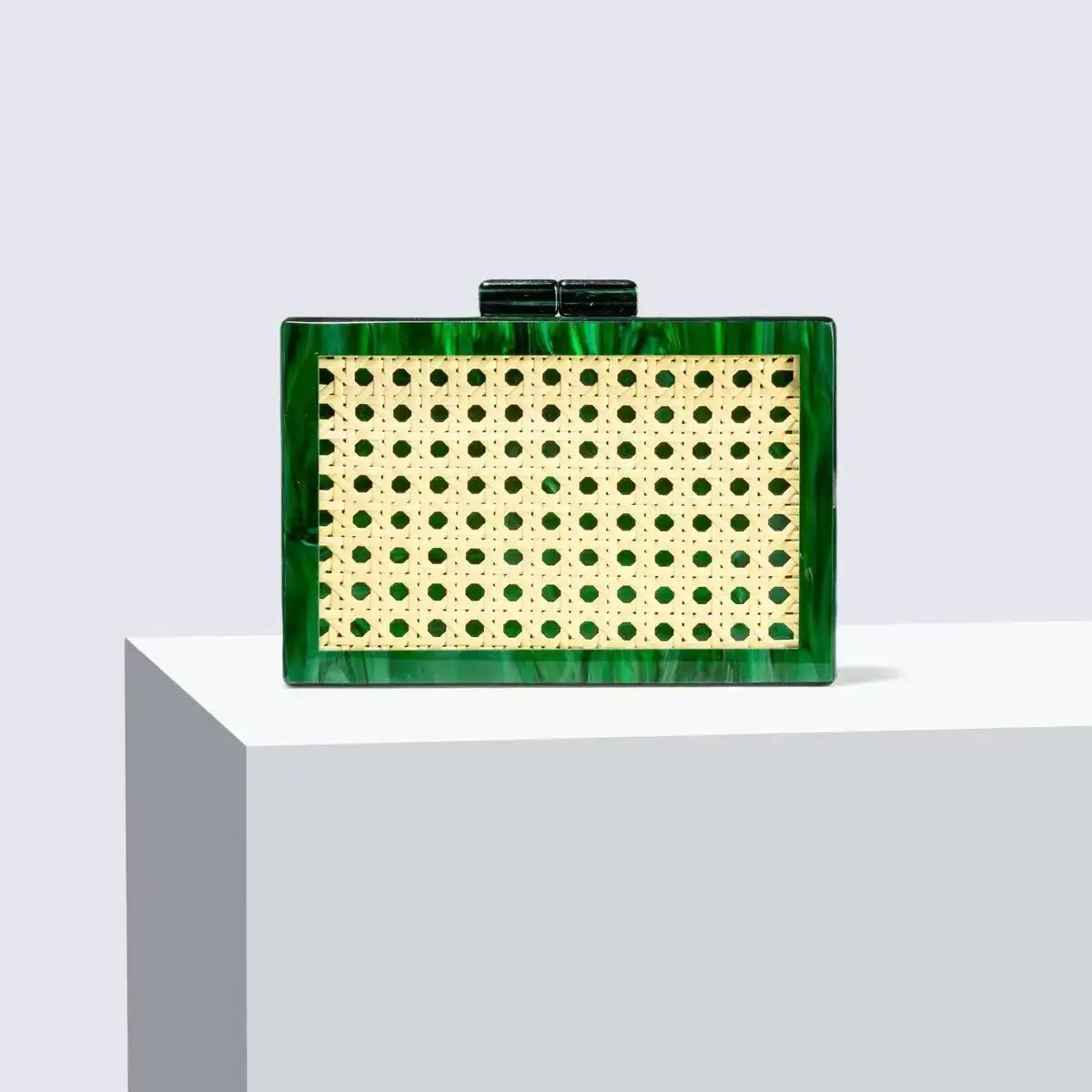 Original Neue Retro Abend-Clutch Rattan Gewebte Acryl Einzel-Schulter-Ketten-Umhängetaschen für Damen – Detail 7