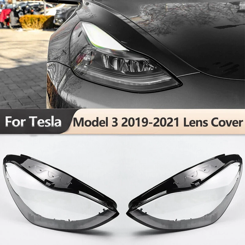 

1Pair Car Headlight Lens Cover Head Light Lamp Lampshade Front Light Shell Replacement Parts For Tesla Model 3 2019 2020 2021