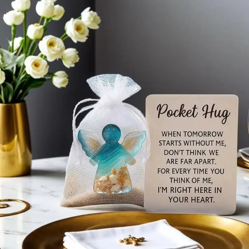 1-3 قطعة من الراتنج الصغير لجيب الملاك مع بطاقة تشجيع هدية عيد ميلاد لطيفة هدية عاطفية #3