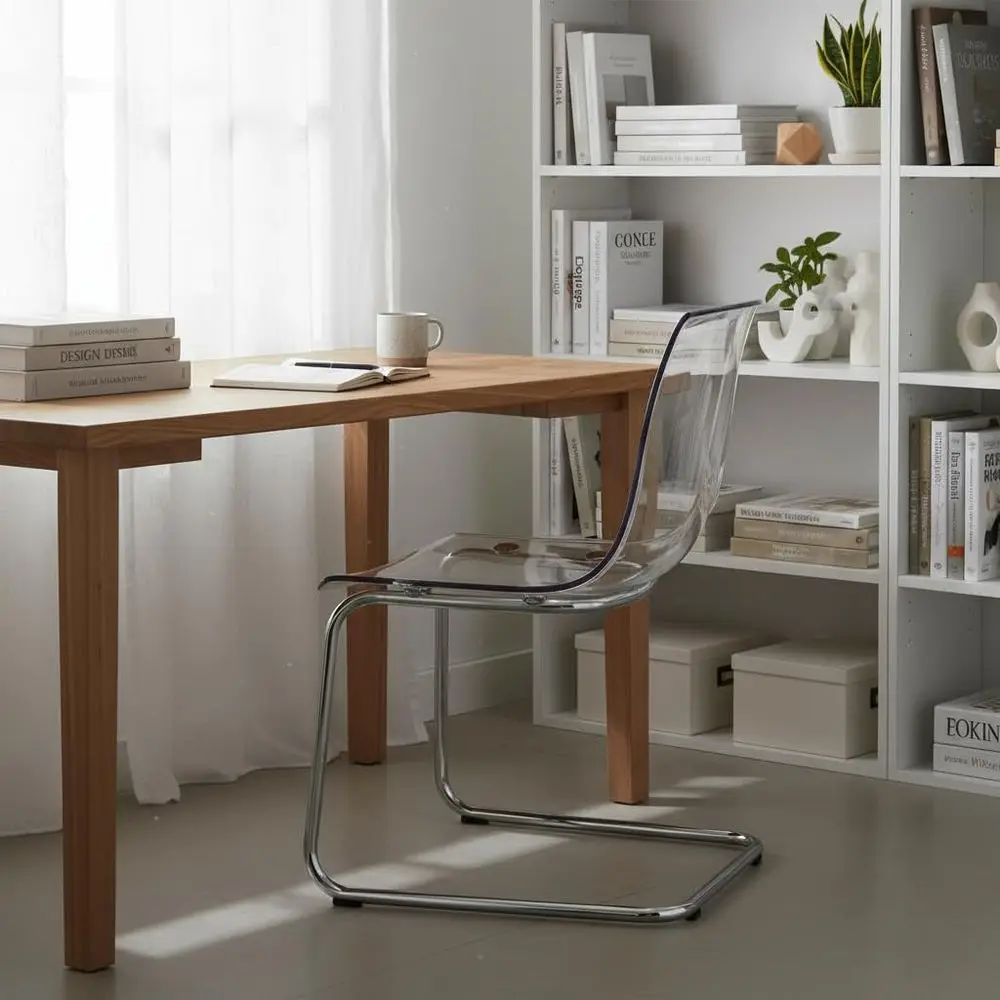 

Elegant Clear Acrylic Chair with Metal Base for Home Office, Cafe, and Weddings