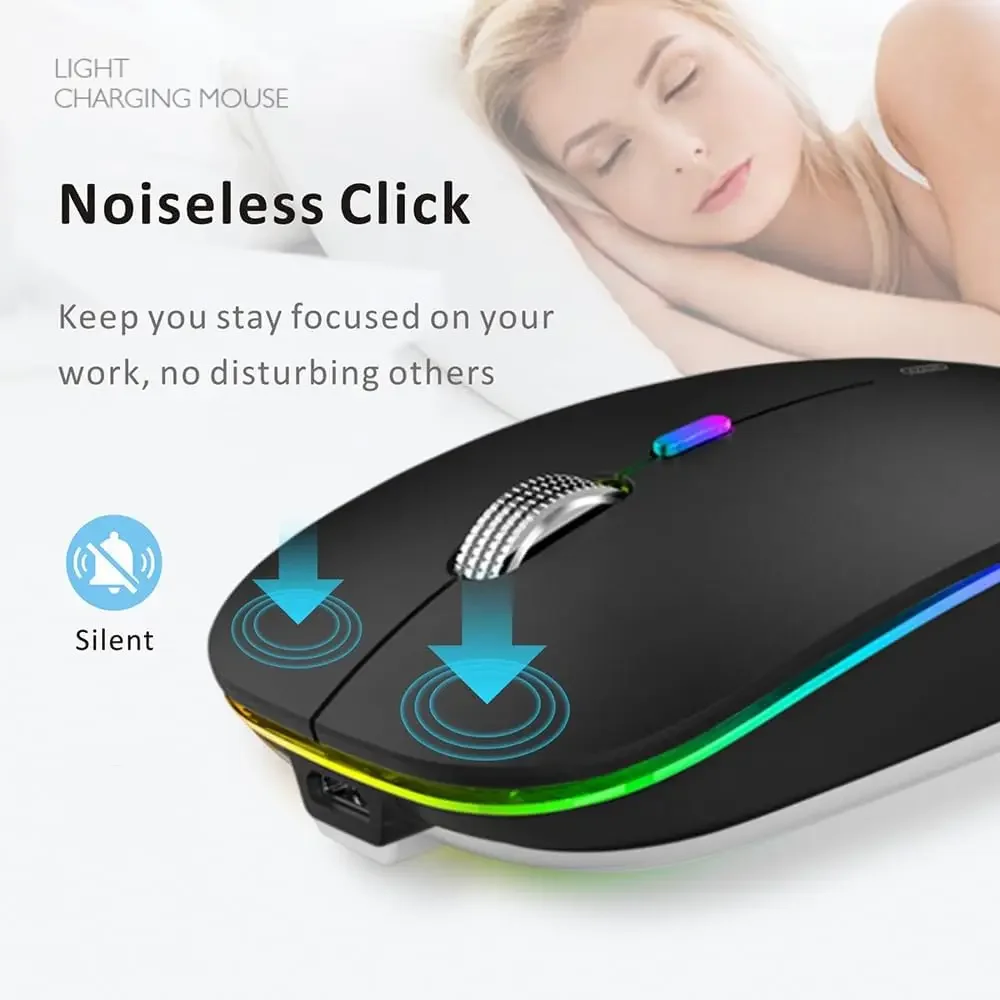 Wireless Bluetooth Mouse Rechargeable Mouse Dual Mode Bluetooth 5.1 2.4G with USB Receiver Computer Mice