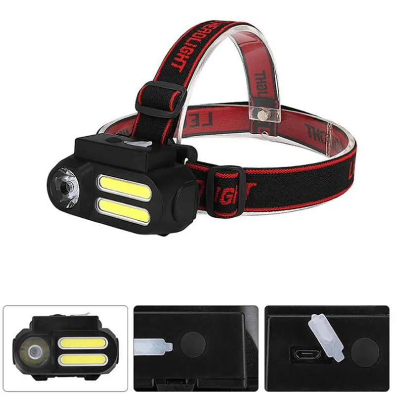 COB LED Headlamp with Built-in Battery 18650 USB Rechargeable Head Torch Outdoor Camping Running Cycling Flashlight Work Light