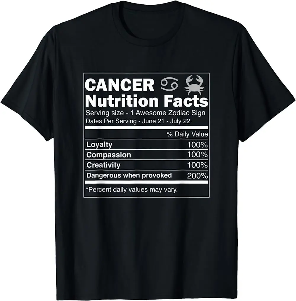 Funny Cancer Nutrition Facts Astrology Zodiac Sign Horoscope S-5XL Graph T-Shirt