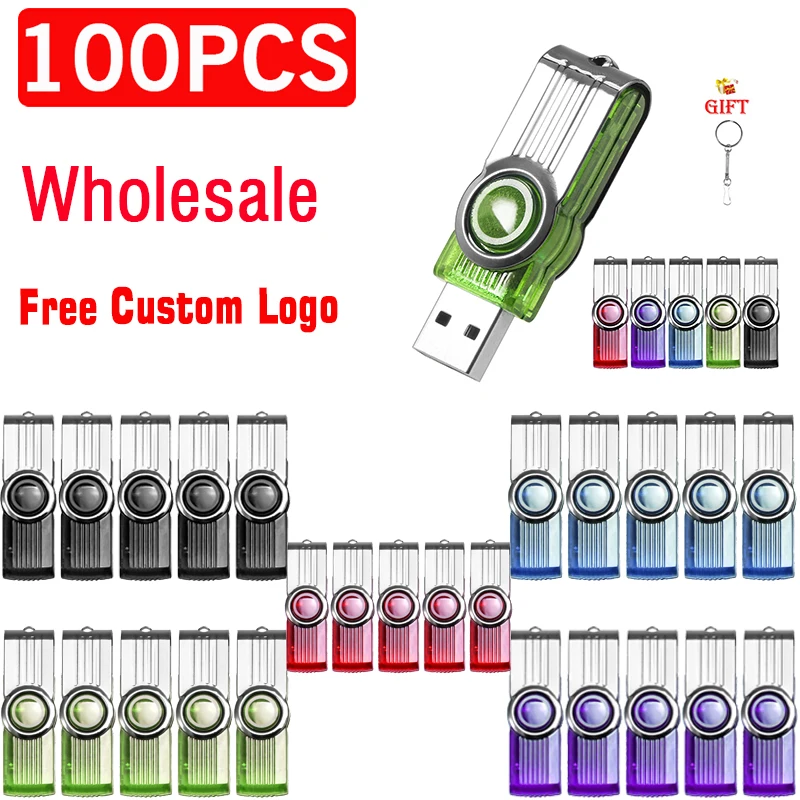 100 PCS LOT USB Flash Drive 128GB Free Key Chain Memory Stick 64GB Mini Colorful Pen Drive 32GB Free Custom Logo USB Stick 16GB