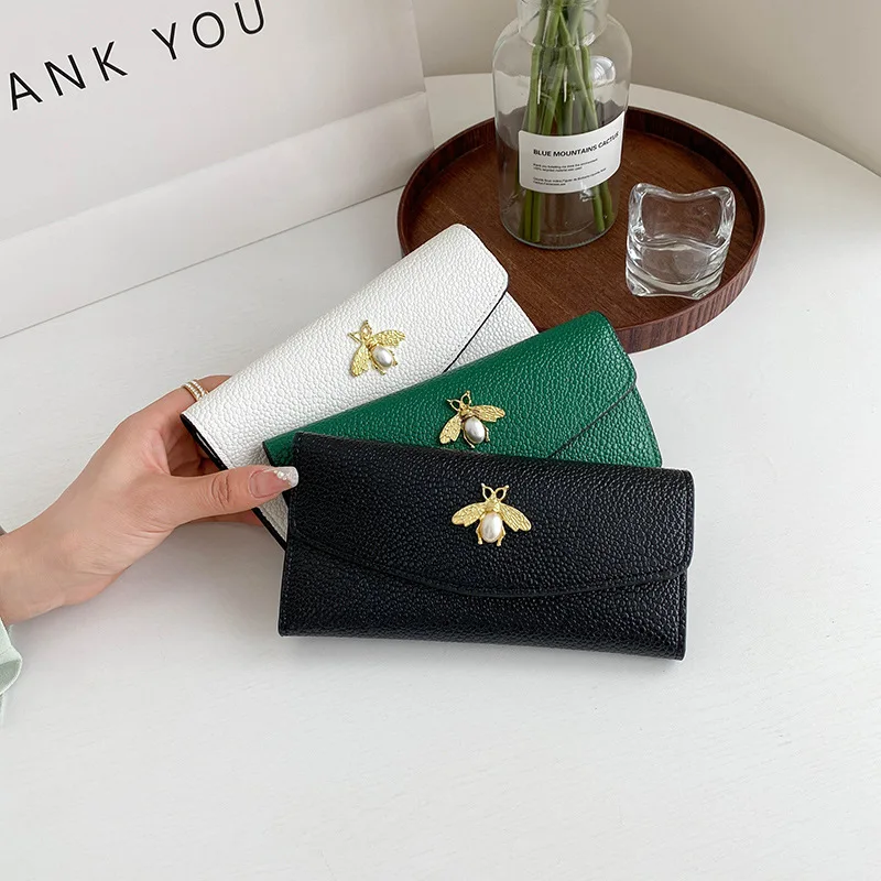 Designer Wallet  Fashion Long Ultra-Thin Wallet Female New Honeybee Large Capacity Clutch Wallet Enlarged Luxury Hasp Wallet