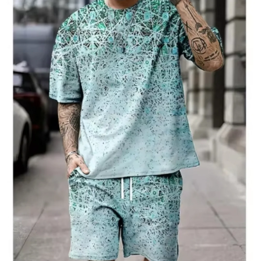 Summer Retro ethnic Style Men\'s Shorts Sets Casual T Shirts+Shorts 2PCS Outfits 3D Print Man Clothes Oversized O-Neck Sportswear