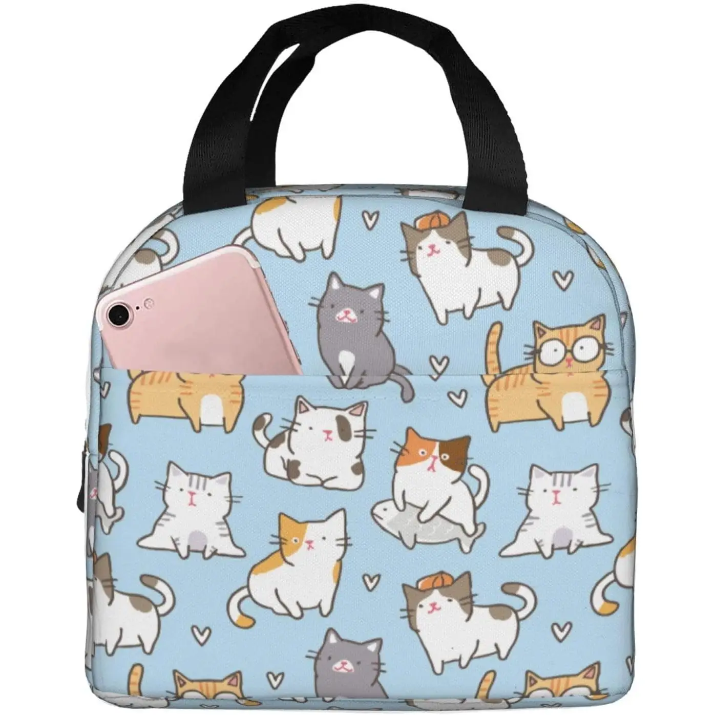 

Cute Cat Print Lunch Bag Lunch Box, Insulated Lunch Bag Cooler Tote Box for Women Adult with Frond Pocket for Work Picnic