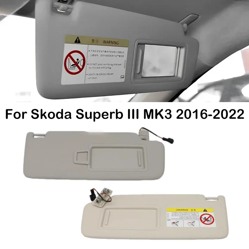 New! New！ For Skoda Superb III MK3 2016 2017 2018 2019 2020 2021 2022 Car Front Sun Visor Sunvisor Wth Makeup Mirror Light Sunsh