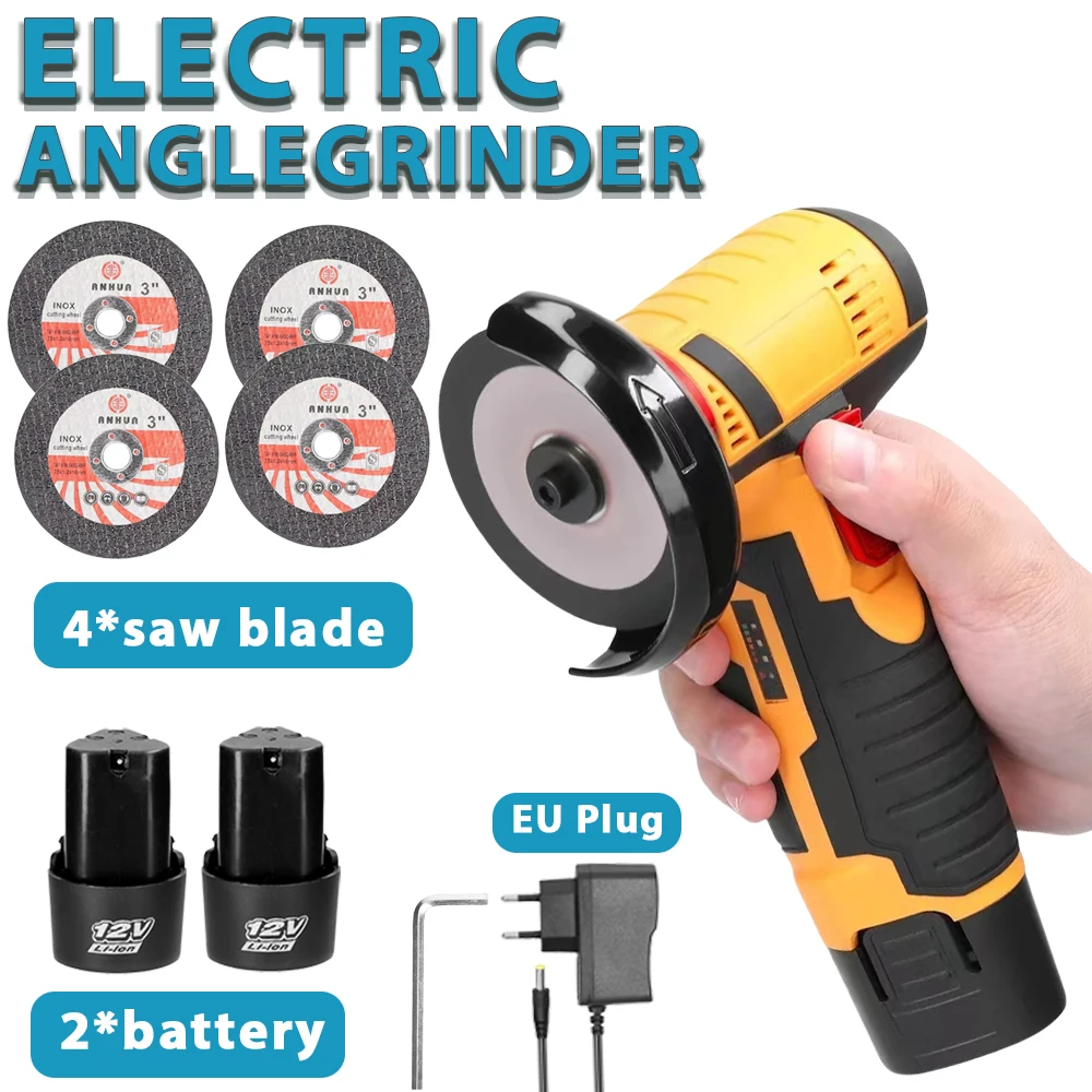 12V 19500rpm Angle Grinder with Battery Indicator Electric Grinding Cordless Mini Polishing Machine Diamond Cutting Grinder