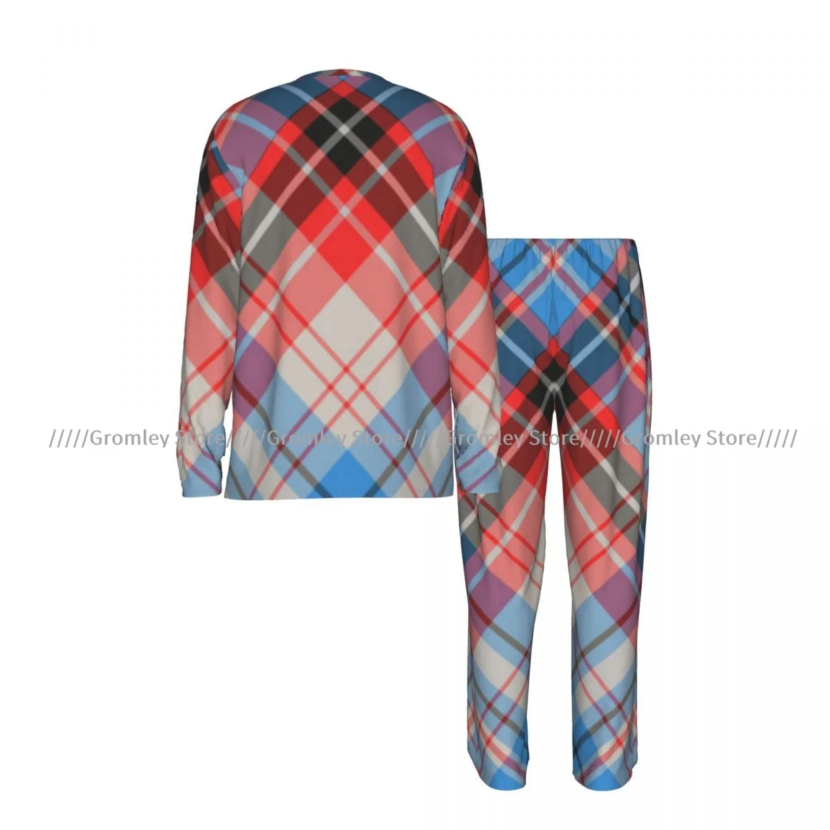 Men's Pajamas Set Colorful Plaid Textile Long Sleeve Top & Long Pants Sleep Set