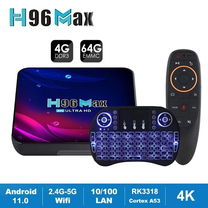 Pemutar Media Android, Android TV BOX H96 MAX V11 cerdas Android 11.0 Set Top Box 4G 64G RK3318 Quad Core 2.4G 5G Dual WiFi Android