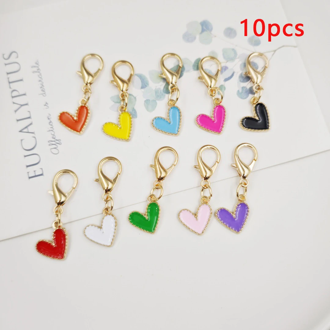 10 قطعة سلسلة المفاتيح المعدنية الحب الملونة 10 قطعة مجموعة رائعة على شكل قلب قلادة شخصية مفتاح الديكور حقيبة قلادة صغيرة #2