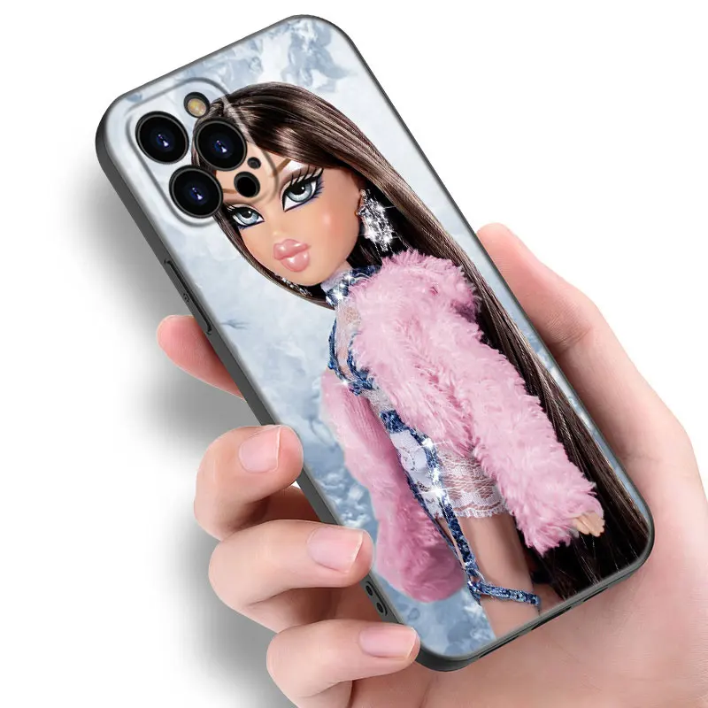 Cute Bratz Doll Phone Case For Apple iPhone 12 13 Mini 11 14 15 Pro Max 7 8 Plus X XR XS SE 2020 2022 Black Silicone Case