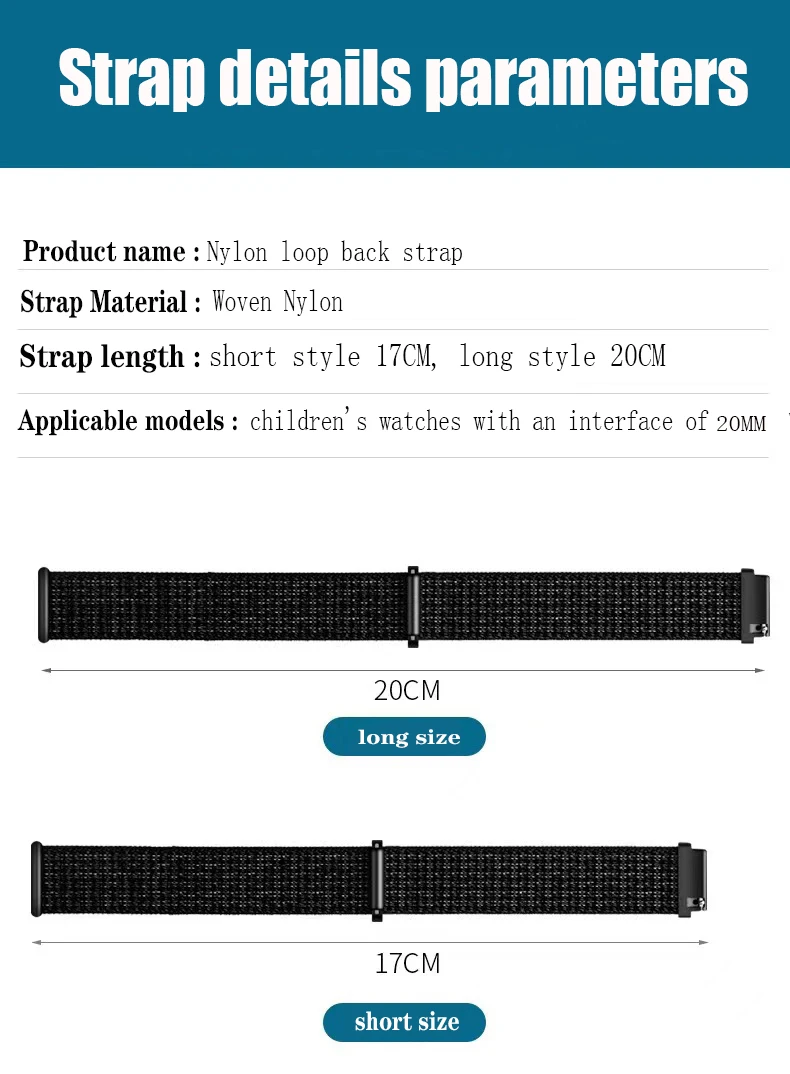 Hook Loop Nylon Watch Strap 20mm Sport Watch Bands Short Small fit for Adult for Child for Kids for Children for Smart Watches