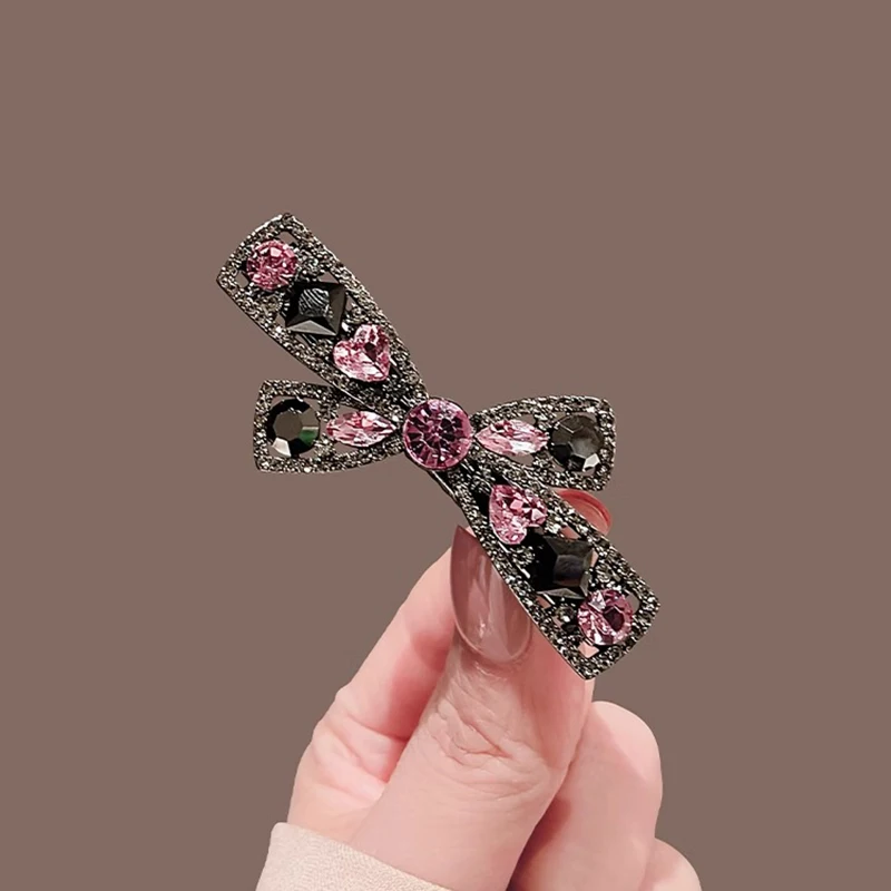 High-end Lila Kristall Strass Hohl Bogen Haarnadel frauen Pony Seite Clip Entenschnabel Clip Einfache Koreanische Stil Haar zubehör – Detail 3