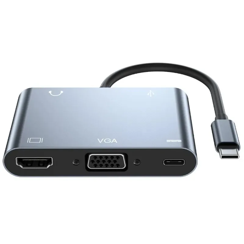 USB C Hub Multiport Adapter, 5-in-1 USB C to HDMI VGA Converter with 4K 60Hz Output and Power Delivery Charging Port for MacBook view 2