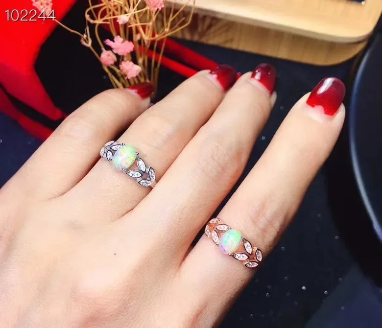 Fashion Opal Silver Ring for Office Woman 5mm*7mm Natural Opal Silver Ring Solid 925 Silver Opal Jewelry Hotsale Gemstone Ring