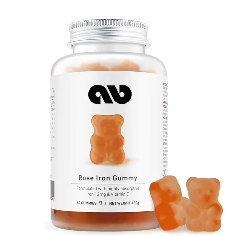 

Rose iron gummies, formulated with 12 milligrams of high absorption iron and vitamin C to maintain healthy blood, 60 pills