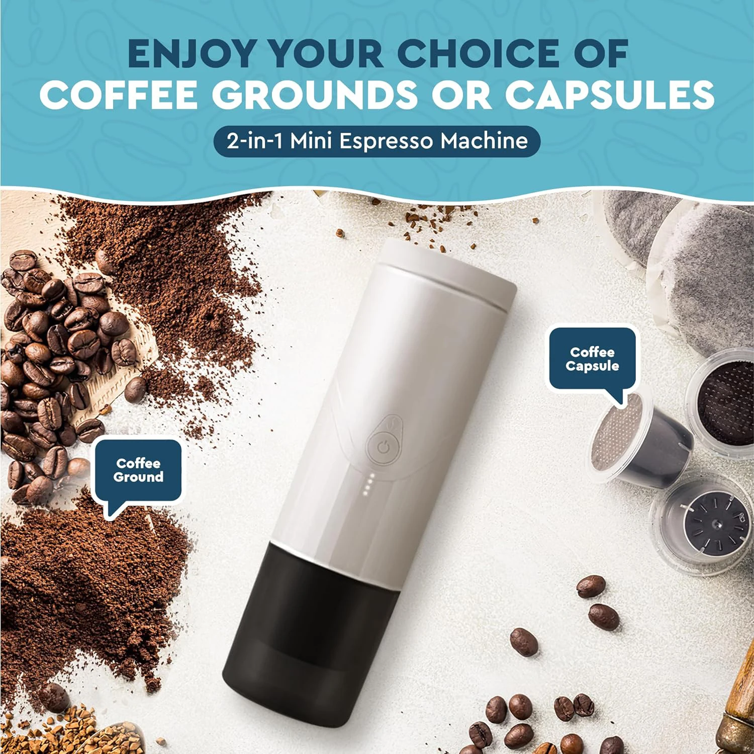 Máquina De Espresso Elétrico Portátil, Mini Cafeteira, Auto-Aquecimento, USB-C e Carregador De Carro, 20 Bar