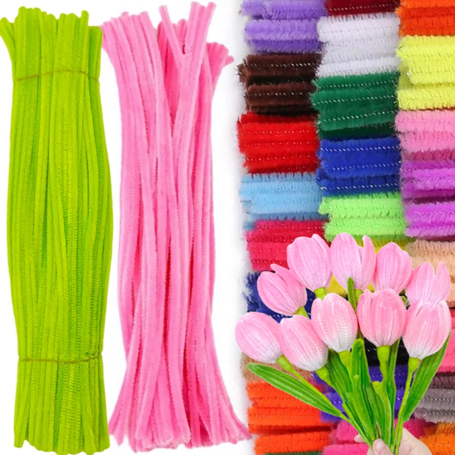 100/300/500 Stück Pfeifenreiniger Chenille-Stäbchen Bastelbedarf DIY Kunst Flauschige Streifen für Festival Party Geburtstagsgeschenk Innendekoration XJM