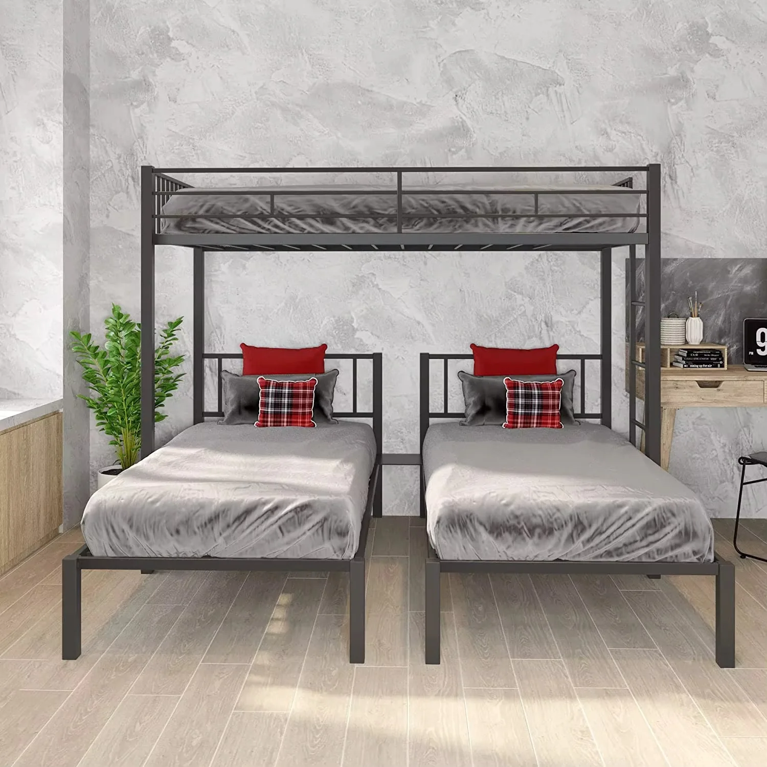 Double-layer metal bed frame School dormitory multi-functional integrated upper and lower wrought iron bed frame