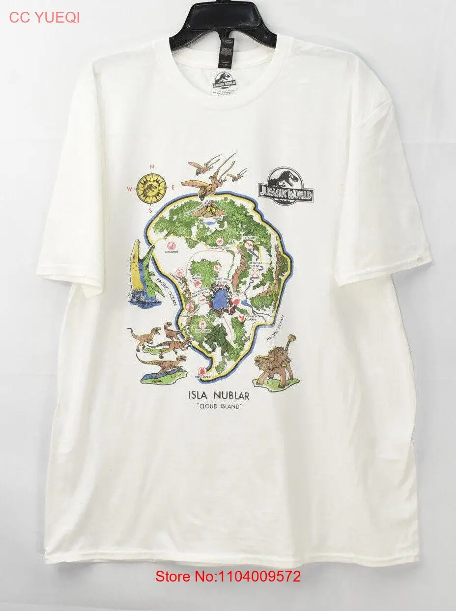 Jurassic World Men's Unisex 'Cloud Island' Map T-Shirt, White, Size XL, *Defect