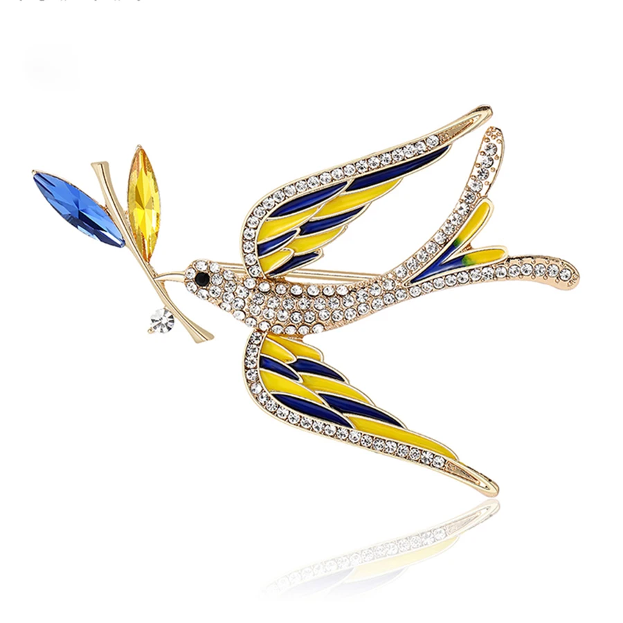 Sparkling Rhinestone Dove Brooches for Women Unisex Ukrainian Ear of Wheat Pins 4-color Available Casual Accessories Gifts