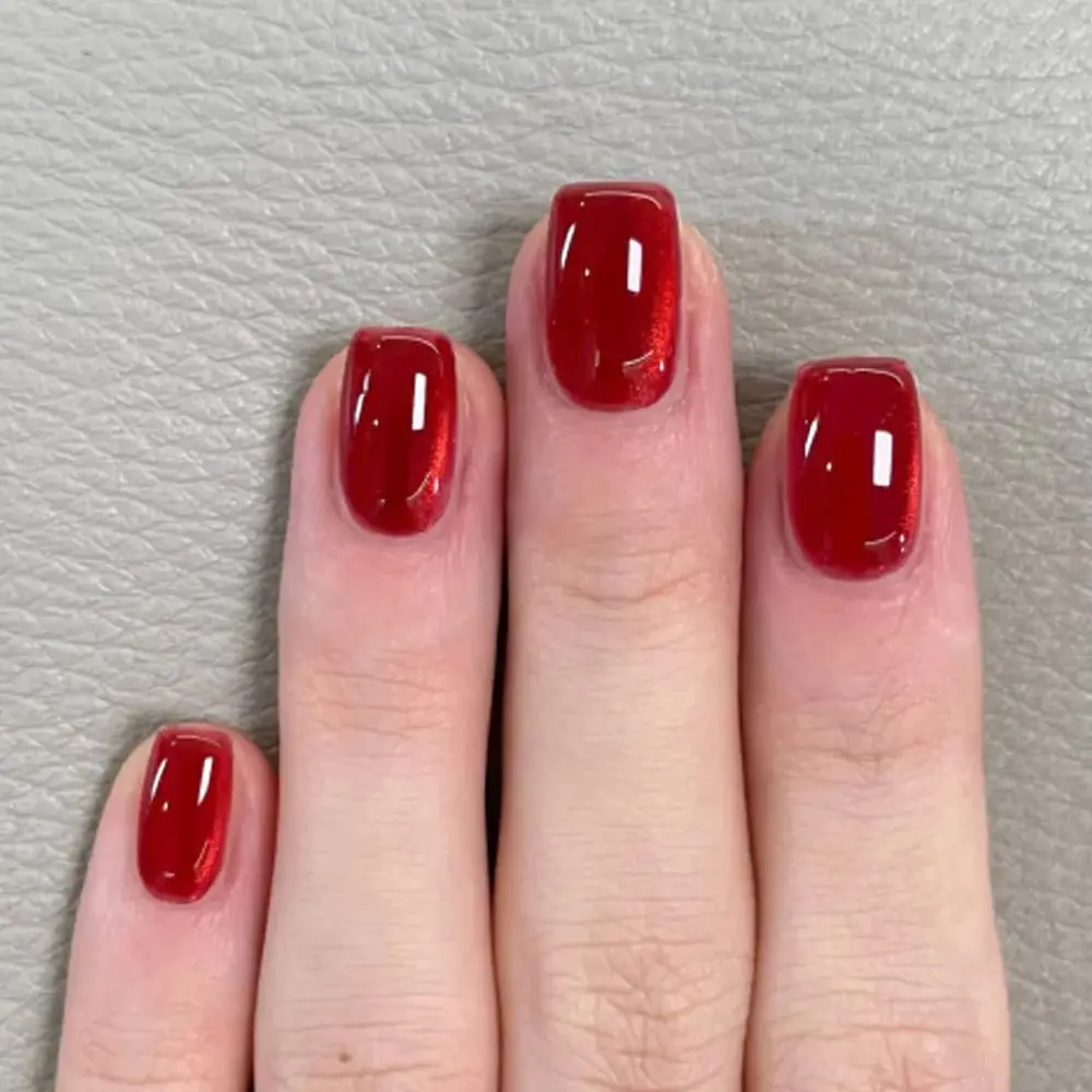 

Stylish Short Red Cat Eye Sparkling Wearable Nail Art Fashion Shiny Fake Nails Detachable Finished False Nails Press on Nails
