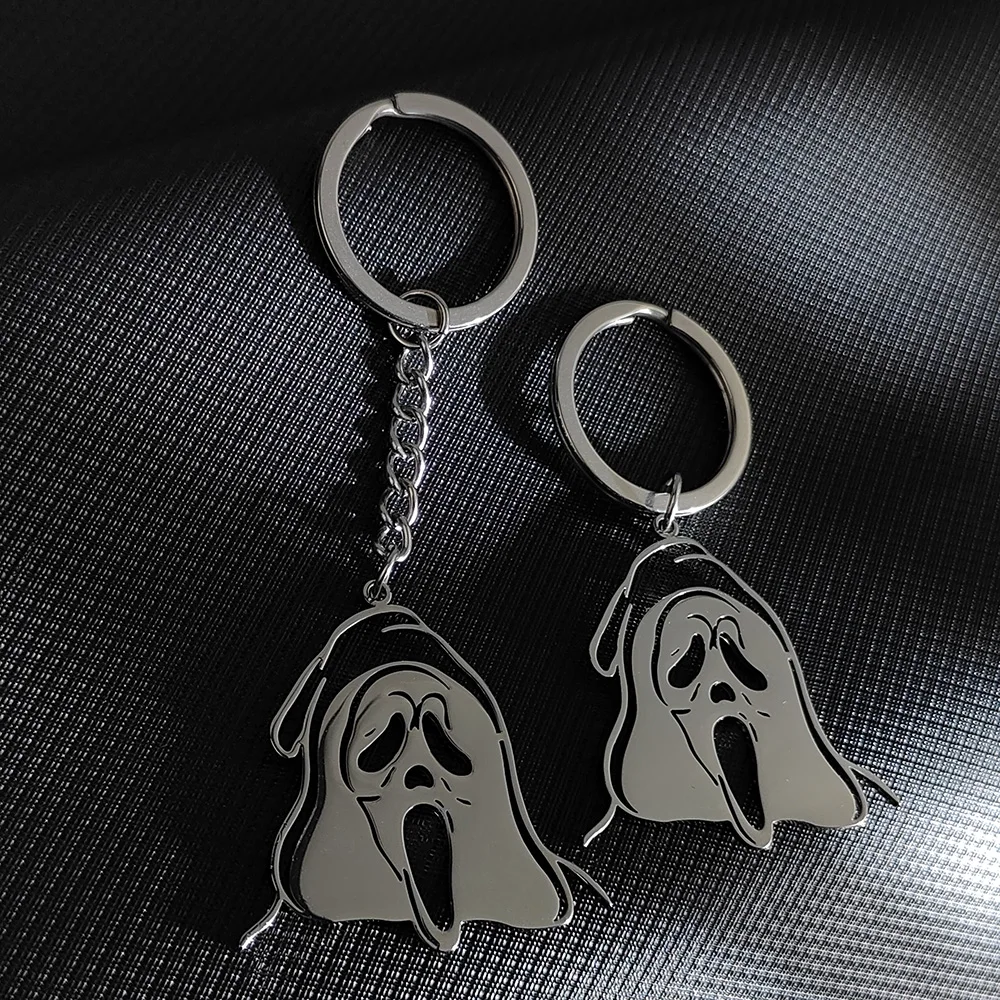 Personalized Ghost Surprised Expression Keychain Pendant Stainless Steel Punk Style Jewelry Halloween Accessory for Friends Gift