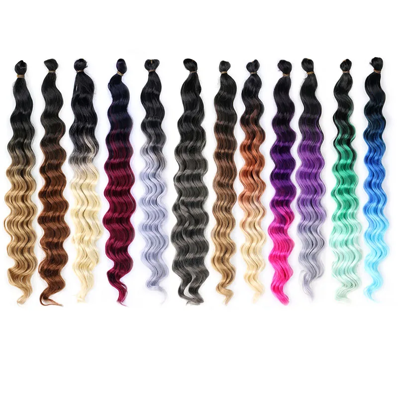 Deep Curly Synthetic Hair Deep Wave Bulk Crochet Braids Black Ombre Blue Brown Red Gray Green Purple Color Twist Braiding Hair