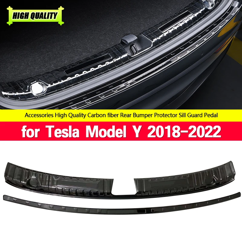 Auto Rear Bumper Foot Plate Trunk Door Inside+out Sill Guard Protector Cover Car Rear Trunk Sill Cover for Tesla Model Y 2018-22