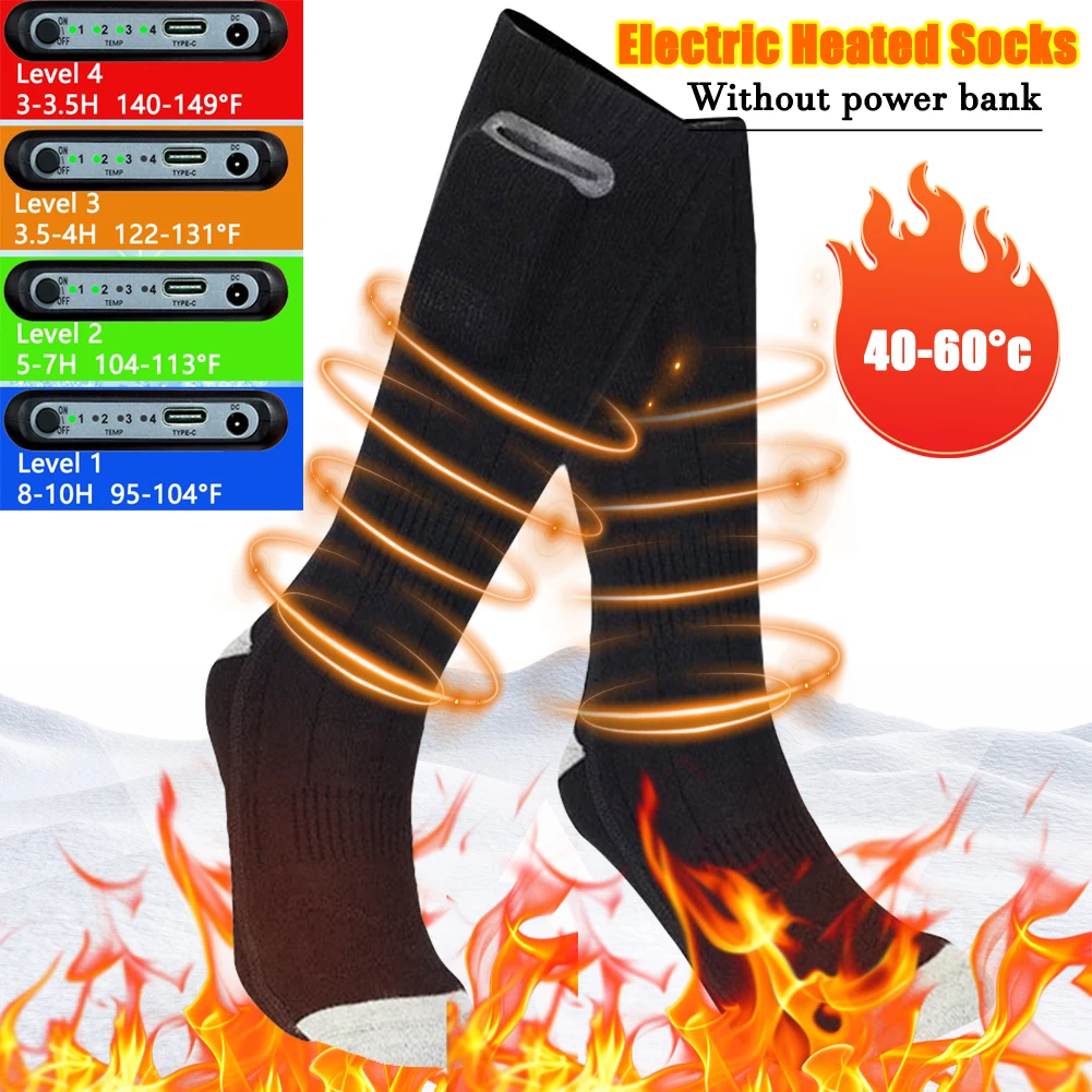 3 Level Temperature Electric Heated Socks Winter Thermal Socks Men Women Outdoor Foot Warmer Heating Socks for Cycling Camping