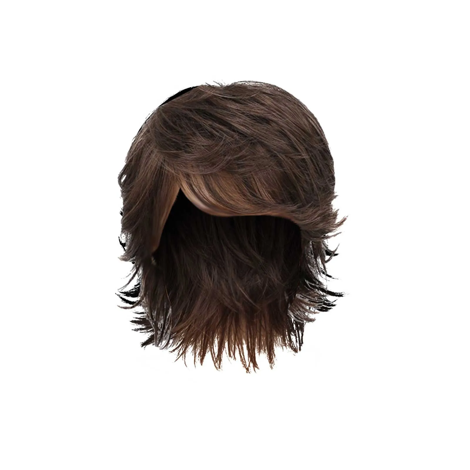 Short Wig Men Synthetic Curly Wig with Bangs Natural Brown Hair Korean Style Mature Male Wig Charm Fluffy Daily Cosplay Party