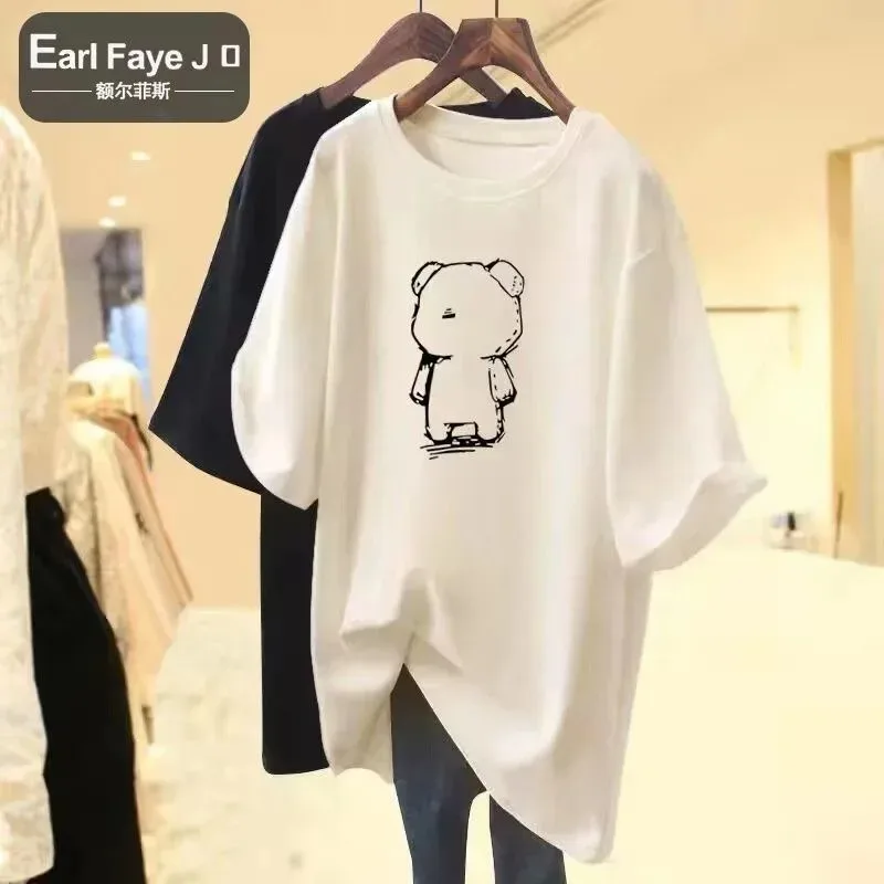 Plus Size Cartoon Bear T-shirt Cotton Oversized Women\'s T-shirt Printed Sports Kawaii Plus Size Women\'s Y2KT-shirt Free Shipping