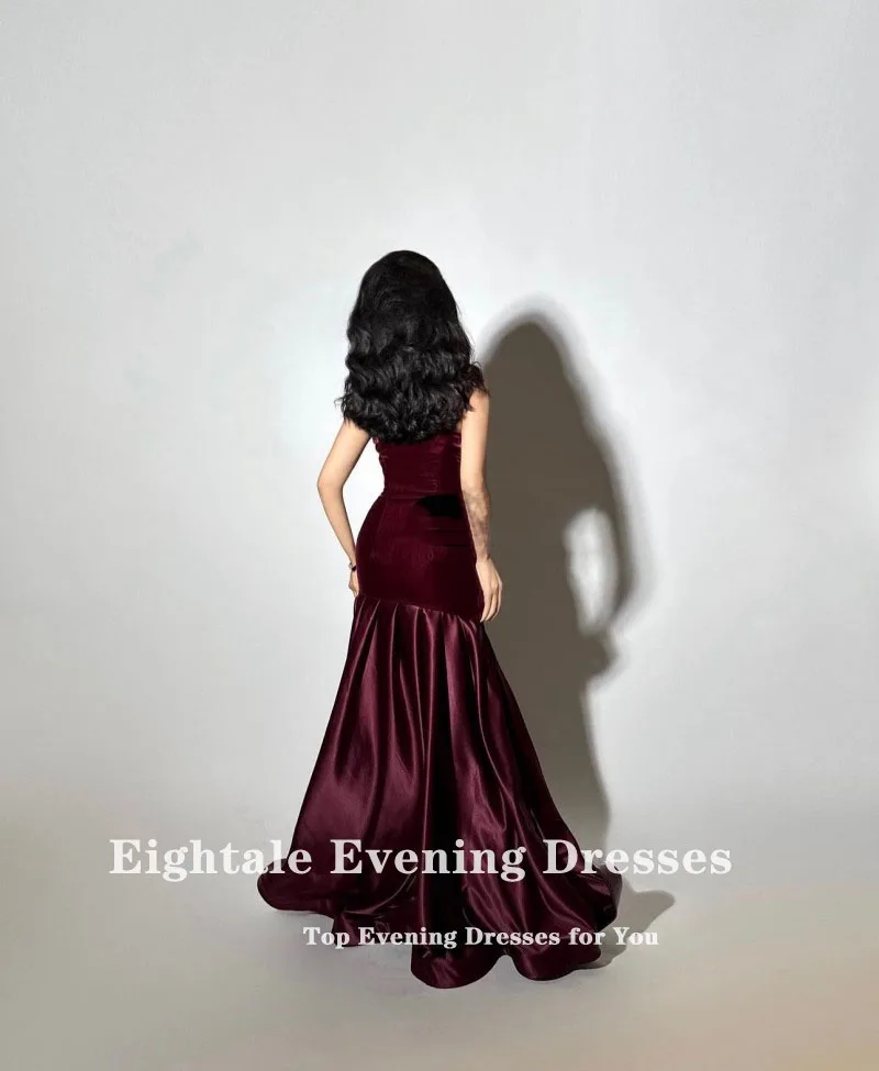 Eightale Velvet Evening Dress for Wedding Party Dark Burgundy Mermaid Dubai Arabic Formal Customized Prom Gowns