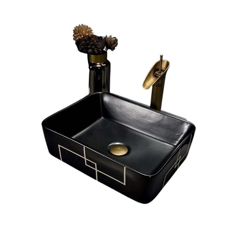 

Ceramic table retro wind washbasin balcony bathroom art rectangular single basin simple home